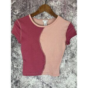 Rue21 Pink Colorblock Cropped Tee T Shirt Top Blouse women's XS